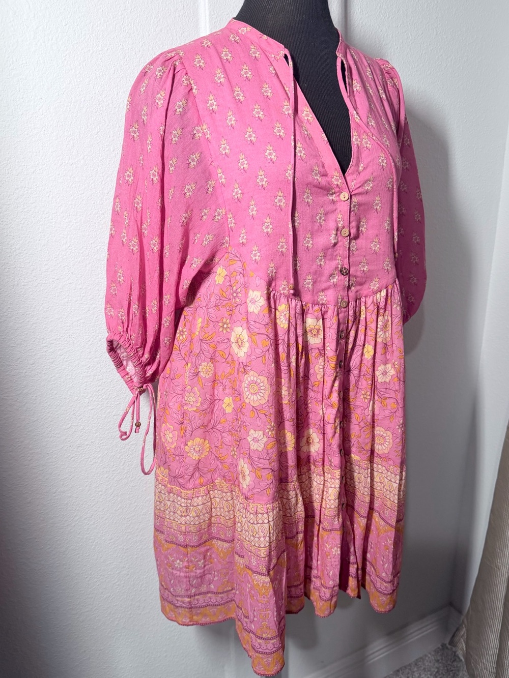 Spell & The Gypsy Collective Pink Floral Boho Mini Dress Size Small - Picture 5 of 12